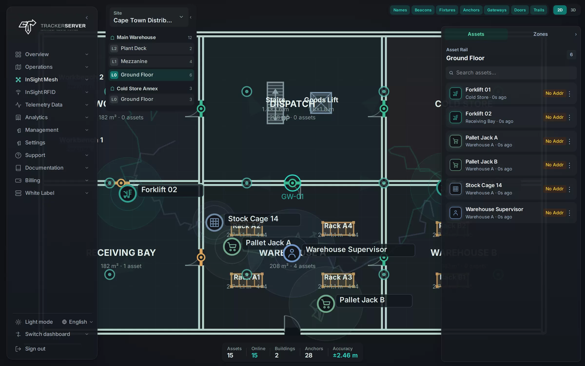 A floor plan showing tags located by a mesh of anchors